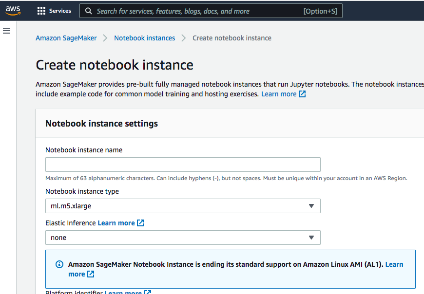 create notebook in Sagemaker